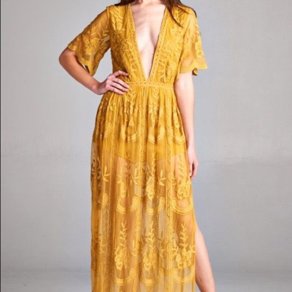 Boho mustard lace maxi
